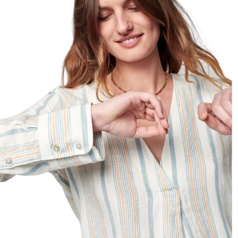 Faherty Beach Days Rialto Tunic Striped Linen Dress Luciano Stripe Size Large - Picture 3 of 11